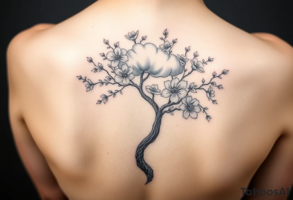 Powerful flower tree with cloud over it tattoo idea