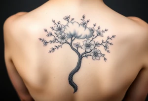 Powerful flower tree with cloud over it tattoo idea
