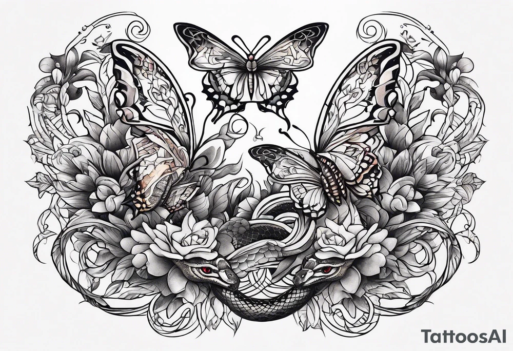 Butterflies surrounding a snake tattoo idea