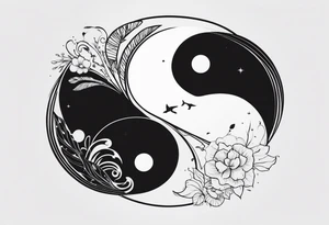 Lo Ying yang formato da carpe in uno sfondo che rappresenta luniverso tattoo idea