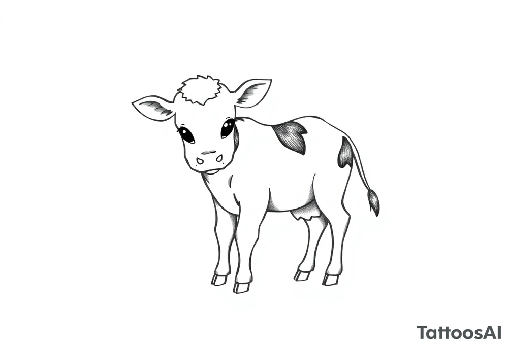 cute black and white baby cow tattoo idea