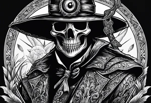 Skeleton holding plague doctor tattoo idea