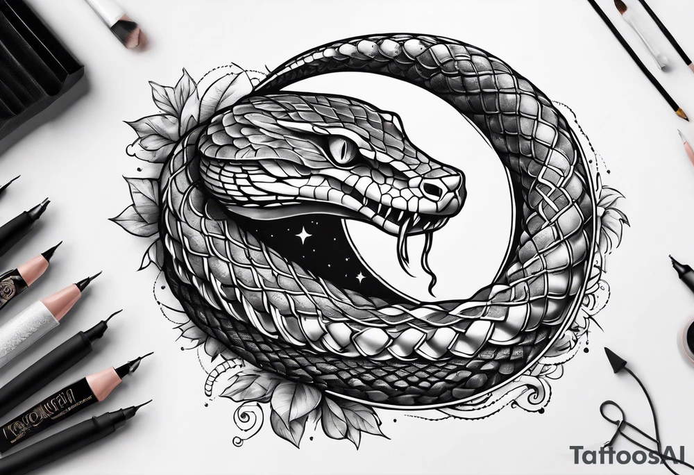 snake wrapped around a crescent moon tattoo idea
