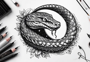 snake wrapped around a crescent moon tattoo idea