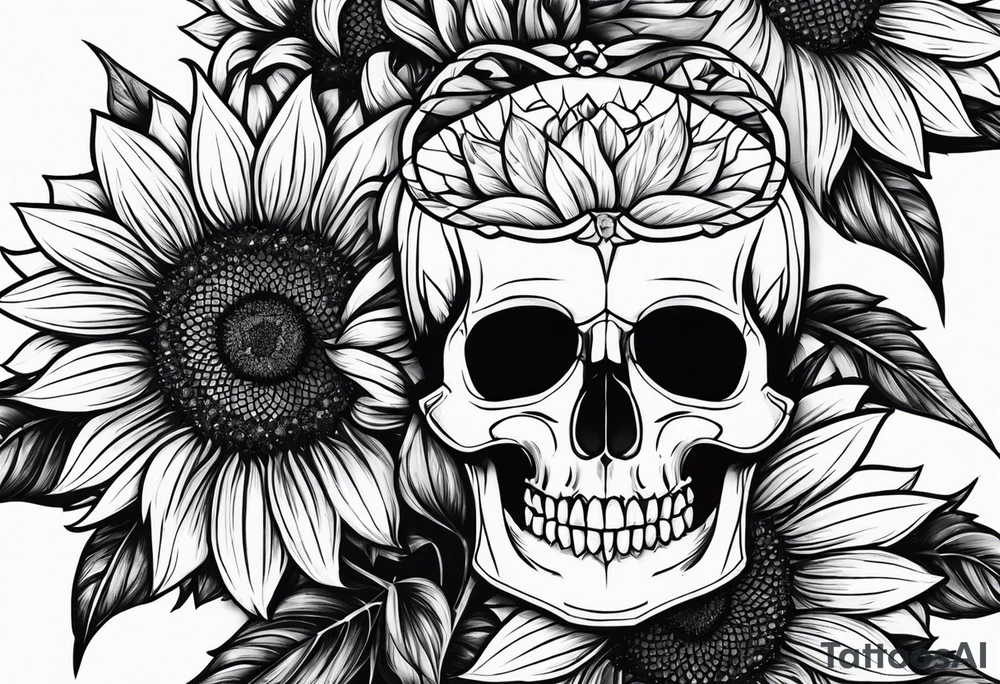 Sunflower, skull,
 mental health tattoo idea