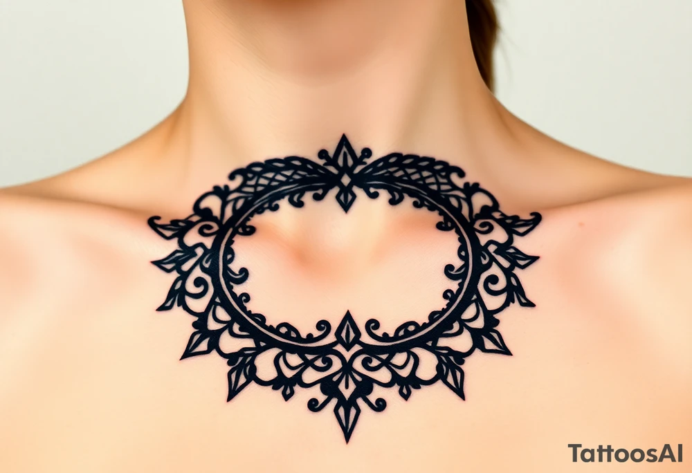 A black lace border wrapping around the collarbone, creating a sophisticated and timeless look tattoo idea