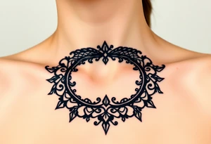 A black lace border wrapping around the collarbone, creating a sophisticated and timeless look tattoo idea