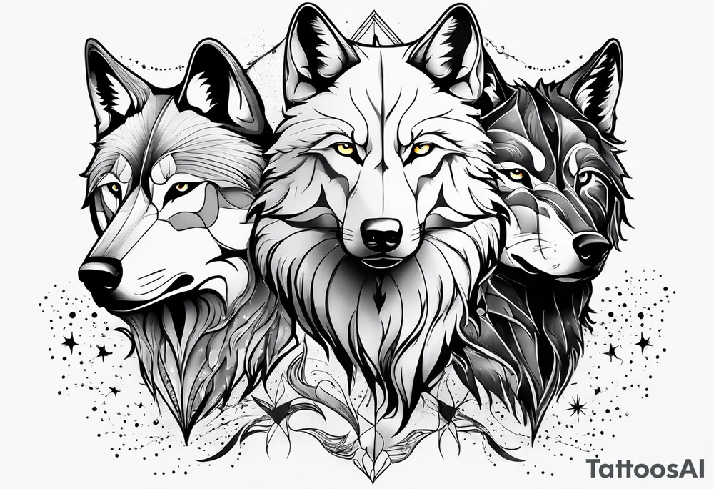 Constellation, two animal wolf tattoo idea
