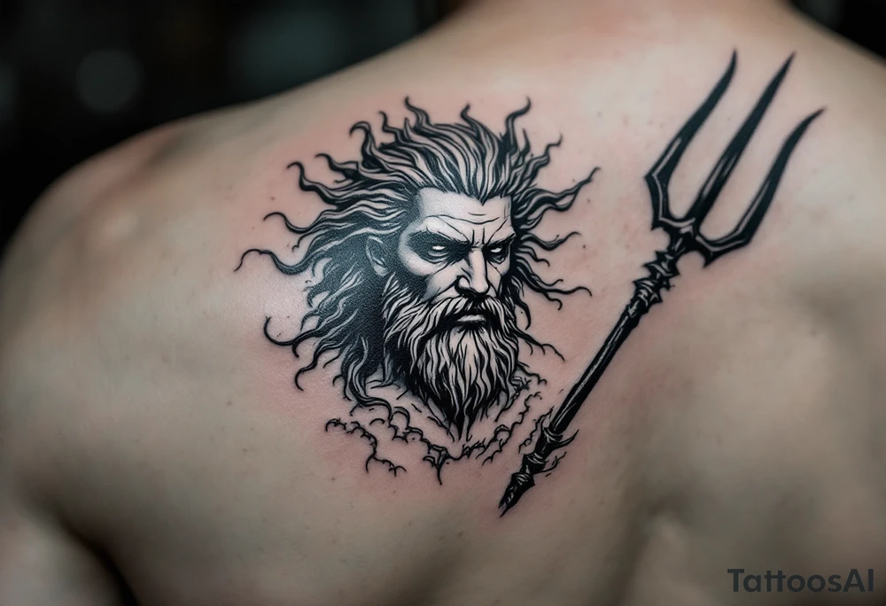 Poseidon god of the sea with trident tattoo idea