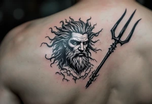 Poseidon god of the sea with trident tattoo idea