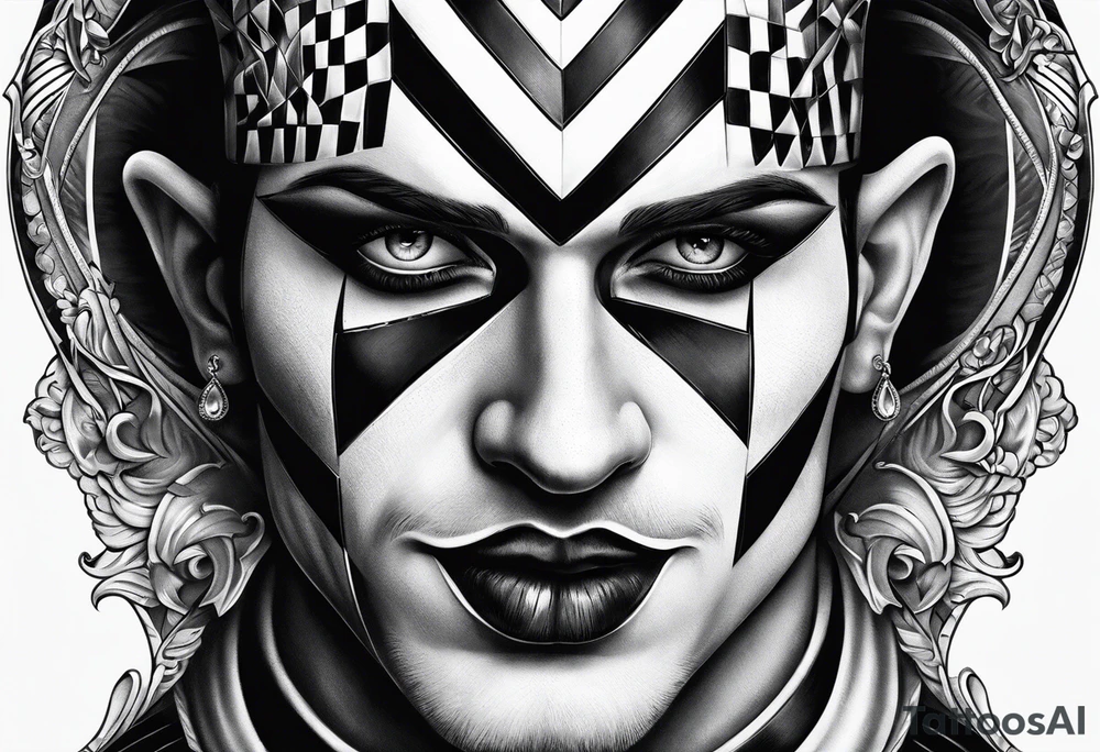 a classic harlequin male engraving simple tattoo idea