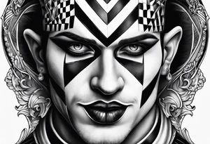 a classic harlequin male engraving simple tattoo idea