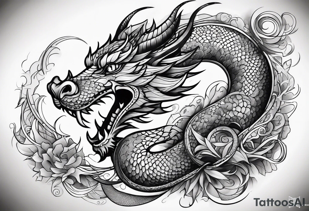 Dragon Seven number shape tattoo idea