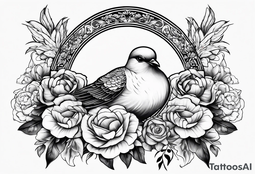 Doves flowers crown tattoo idea