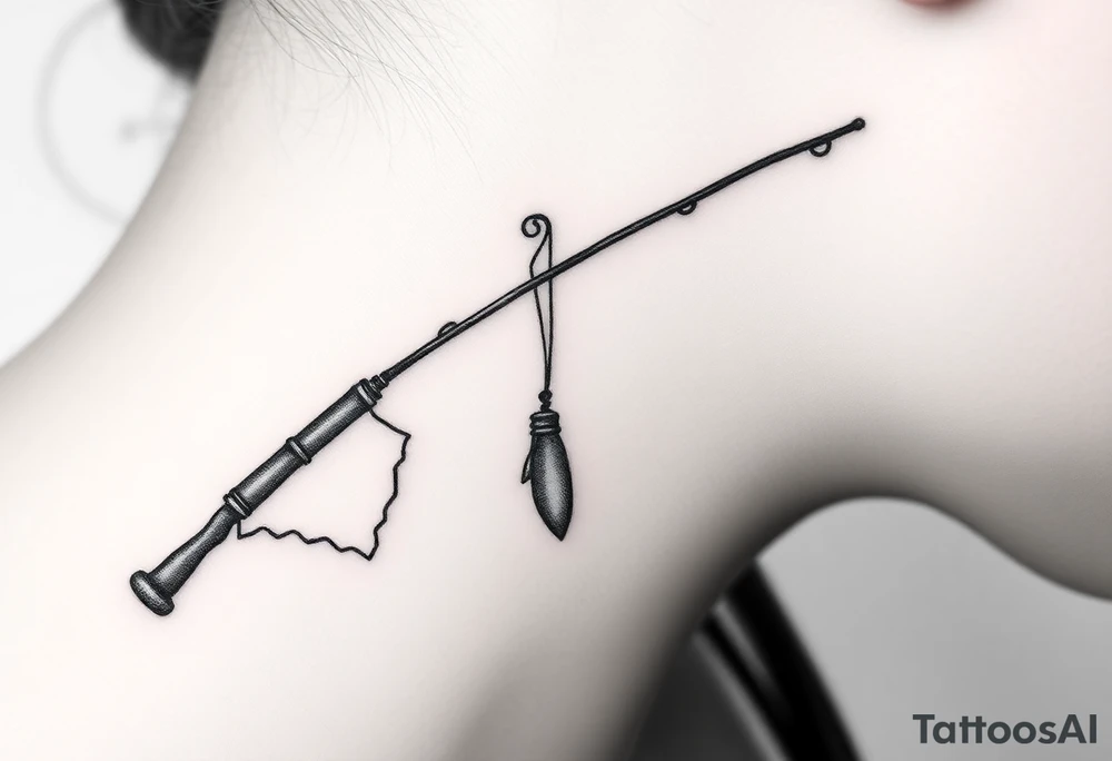 Old fishing rod with something showcasing South Carolina state dangling from the line tattoo idea