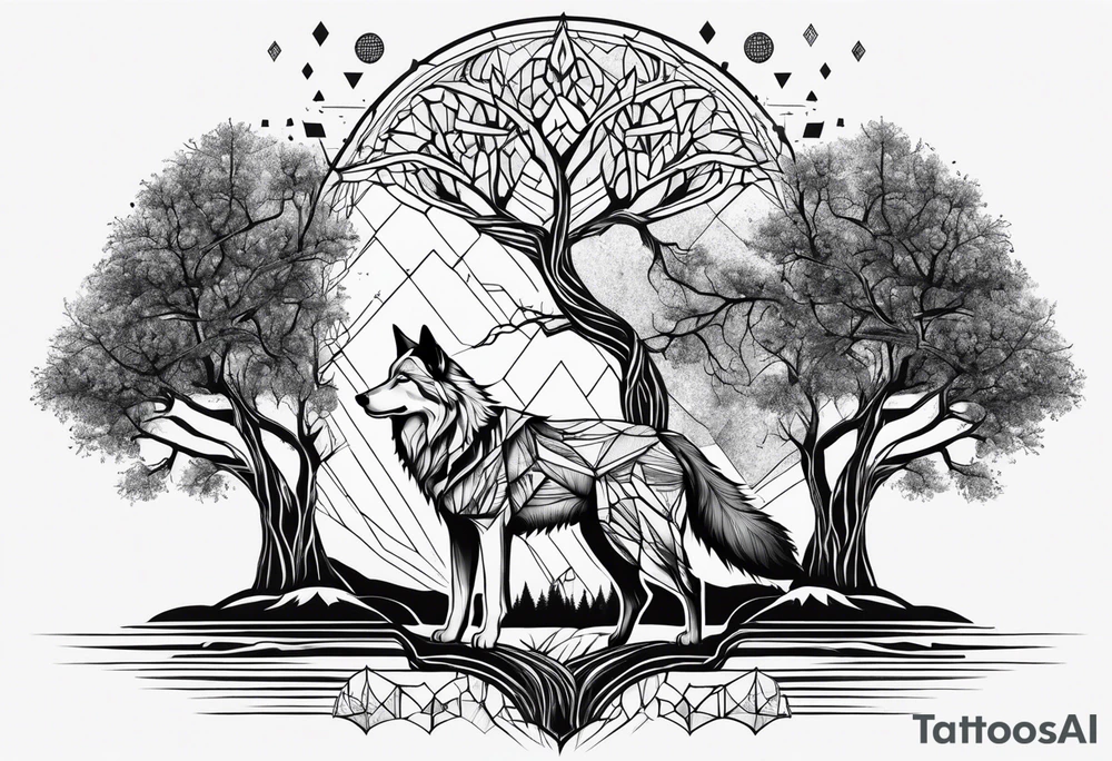 Abstract wolf , tree of life tattoo idea
