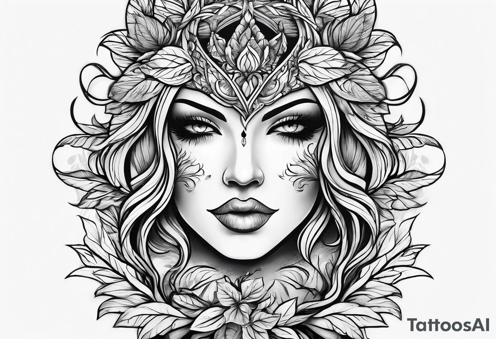 wood with foliage tattoo idea