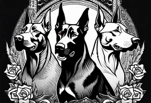 3 very angry Dobermans with fangs tattoo idea
