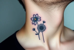Viola odorata & Aster tattoo on throat tattoo idea