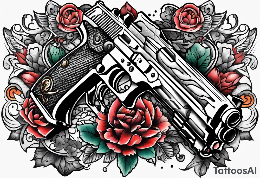 The letters AR with pistols on each side tattoo idea