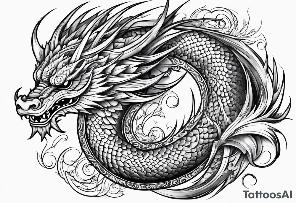 Māori dragon, koi, water shoulder tattoo idea