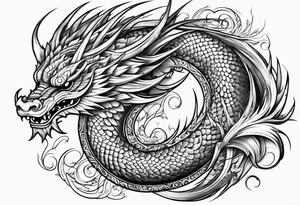 Māori dragon, koi, water shoulder tattoo idea