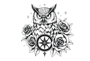 an owl,compass,roses,stars. tattoo idea