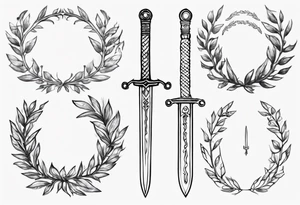 A sword AND 13 in the middle of a laurel leaf wreath tattoo idea