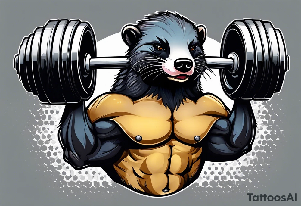 Muscular old honey badger lifting dumbells. tattoo idea