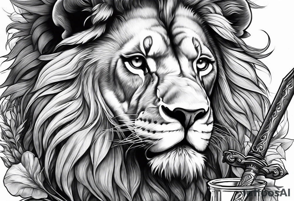 Dutch lion with sword in one hand and a beaker in the other tattoo idea