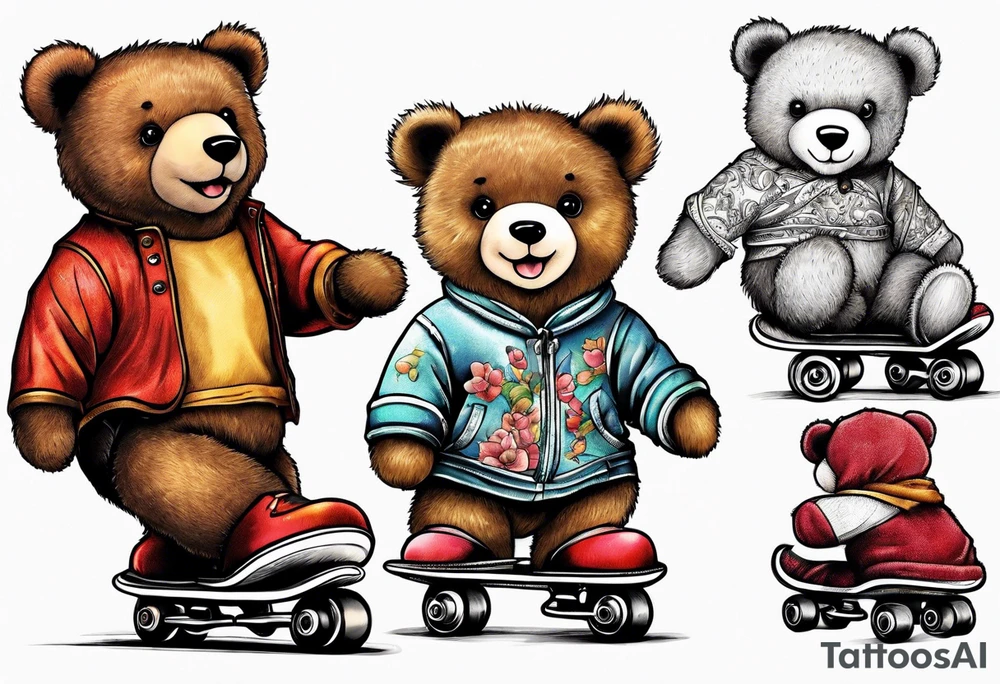 Teddy bears rollerskating tattoo idea