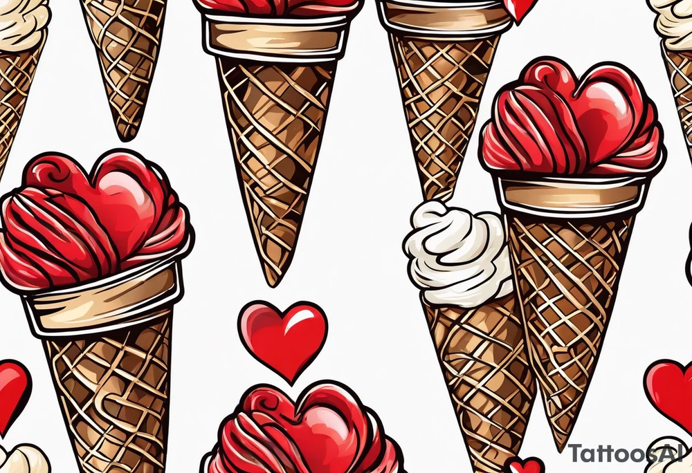 ice cream cone with one red heart tattoo idea