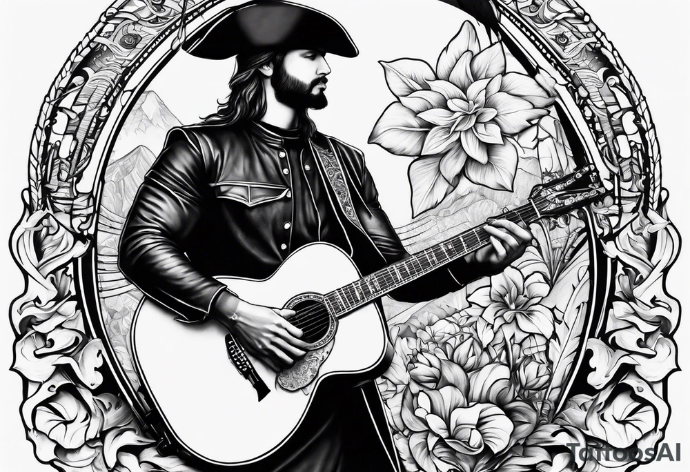 Armor of God with guitar next to him tattoo idea