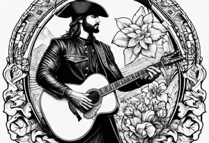 Armor of God with guitar next to him tattoo idea