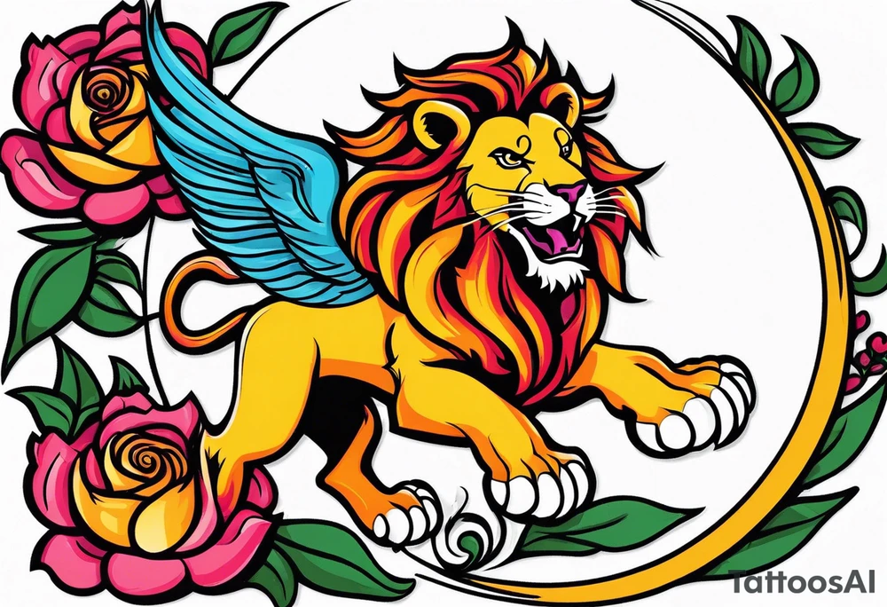 Lion phoenix rose moon tattoo idea