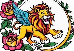 Lion phoenix rose moon tattoo idea