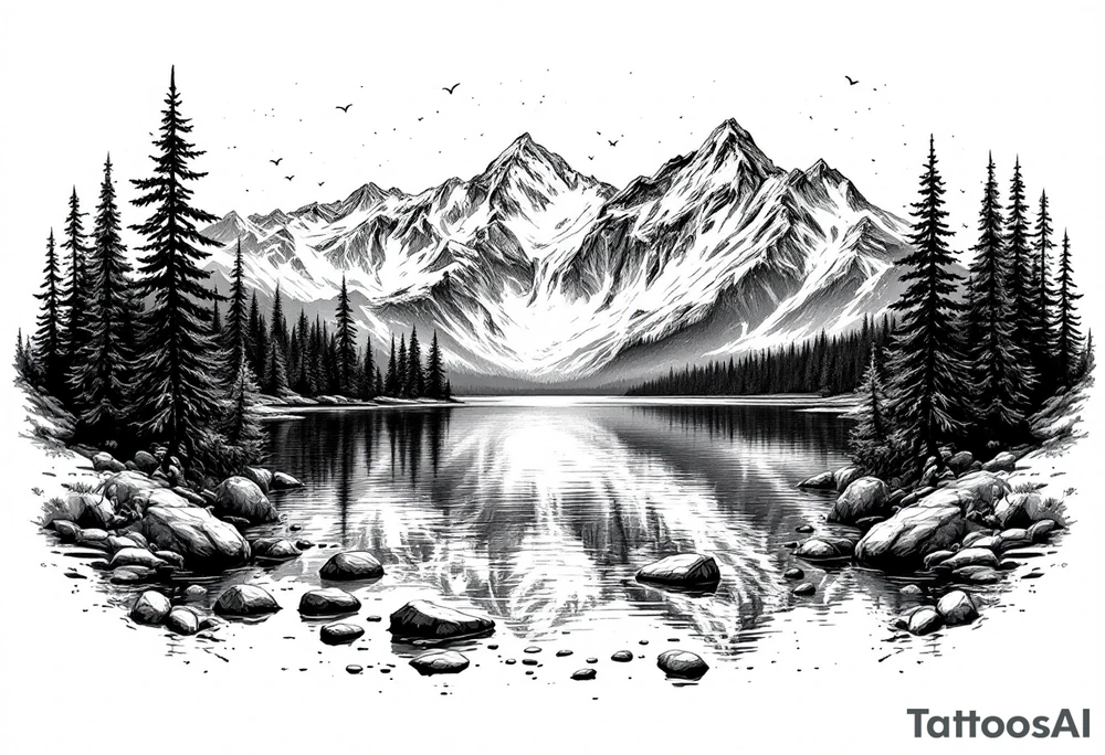 lake tahoe with multiple moutians tattoo idea