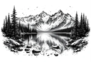 lake tahoe with multiple moutians tattoo idea