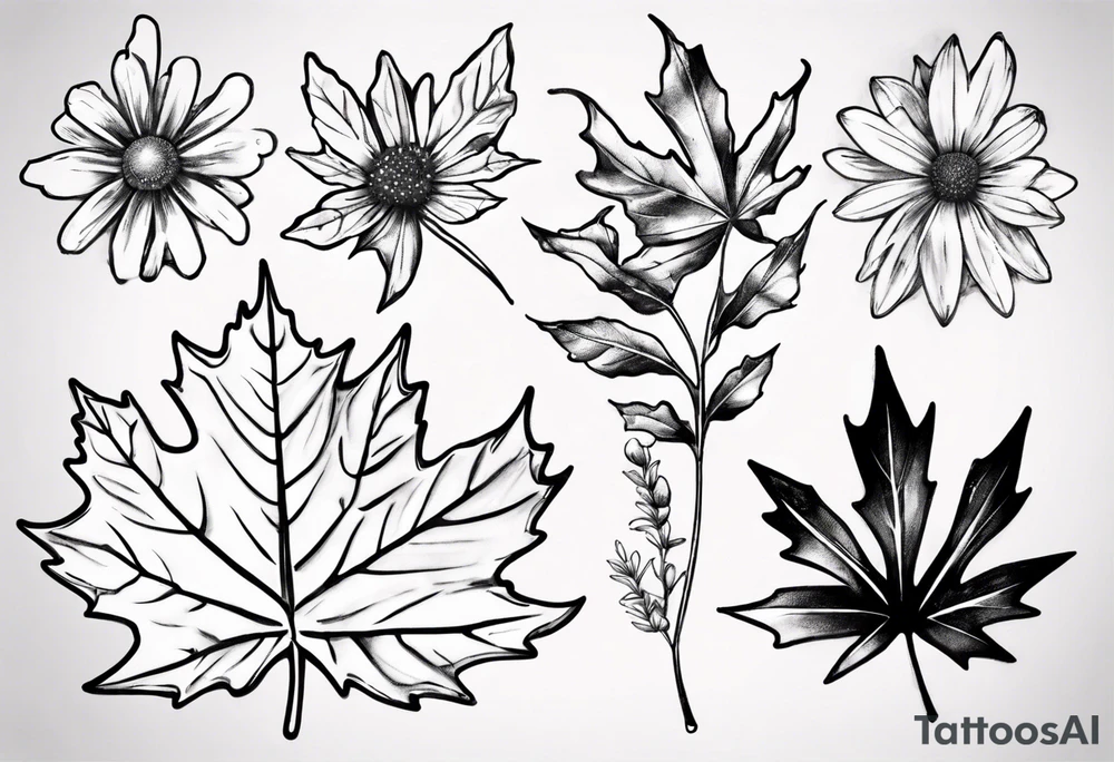 Maple leaf, daisy tattoo idea