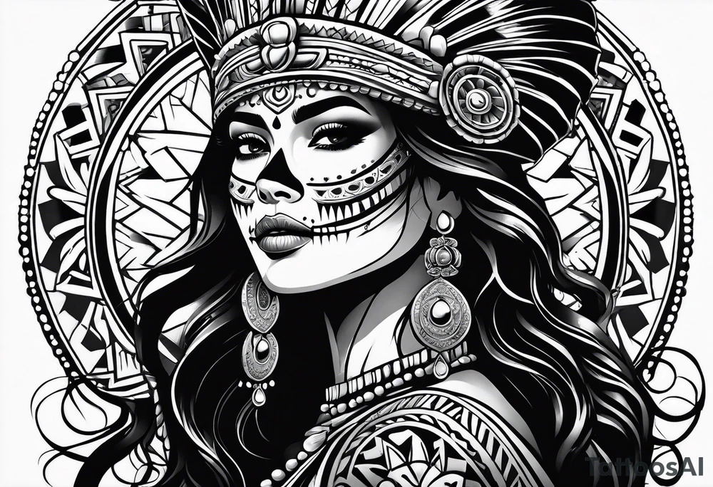 Aztec princess side profile day of the dead tattoo idea