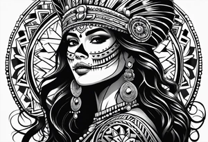 Aztec princess side profile day of the dead tattoo idea