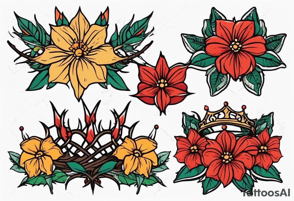 crown of thorns
old school vintage simple traditional design 
vintage flowers surrounding crown


bold color simple tattoo idea