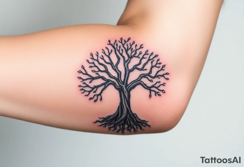 mystical tree of life with cosmic roots and celestial branches tattoo idea