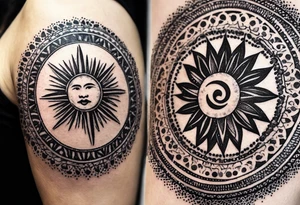 Filipino sun, Filipino Polynesian style, surname Reyes Espina, not vulgar, family crest round shape that looks good on a wrist or bicep, not traditional American tribal, family, love tattoo idea