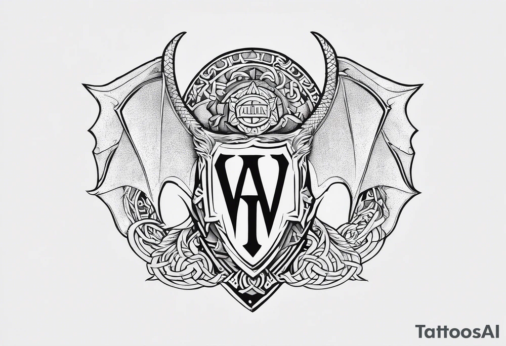 Valhalla sword shield dragon axe Valknut tattoo idea