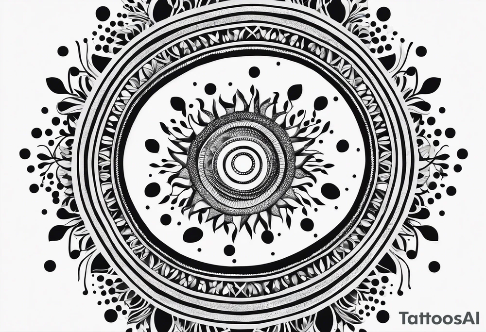 simple sun made of black dots and circles tattoo idea