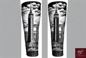 Las Vegas sky line arm sleeve tattoo idea