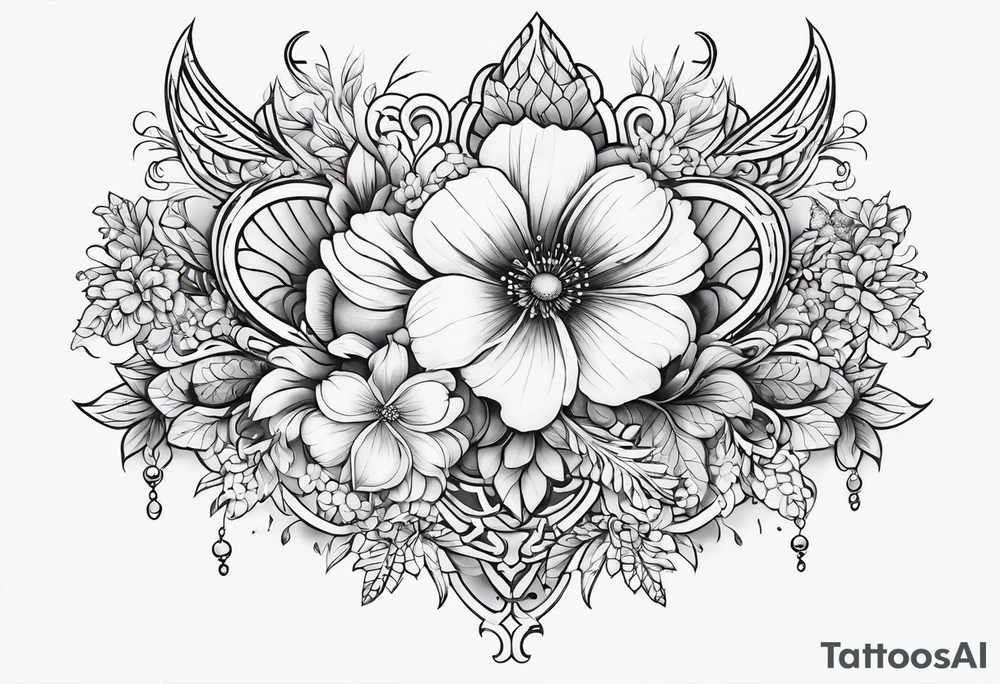 small long ornate floral sternum tattoo tattoo idea
