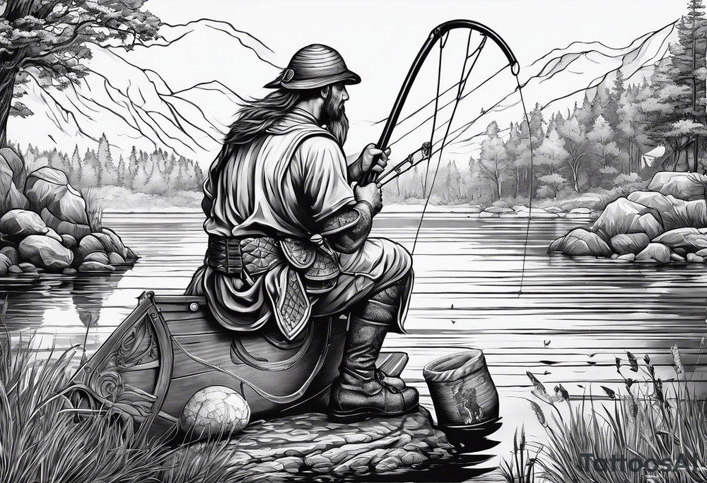 preparing fisherman at the pond, Angel, rams skull, gladiators helmet tattoo idea