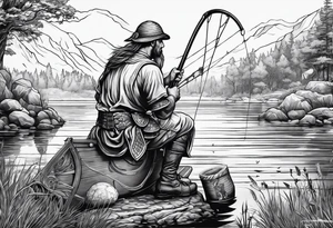 preparing fisherman at the pond, Angel, rams skull, gladiators helmet tattoo idea